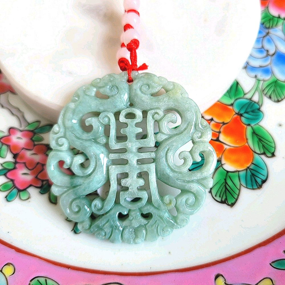 100% Cert'd Jadeite Jade Longevity Pendant Necklace NWT*